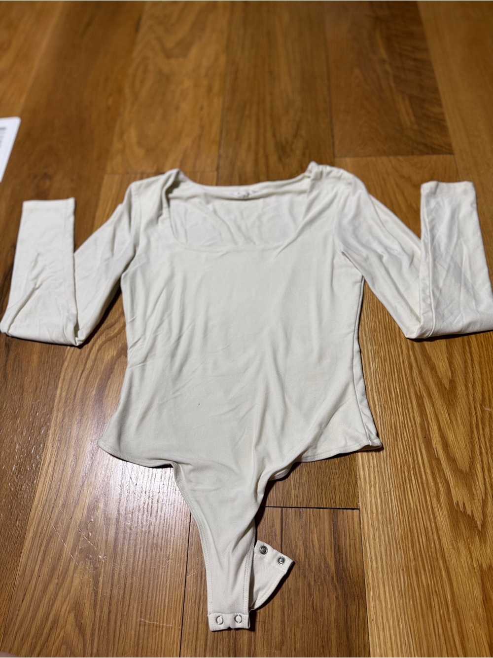 Long Sleeve Scoop Neck Bodysuit in Cream - Women's Top